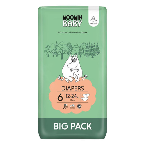 Moomin Baby Diapers Fraldas 6 Big Pack (12-24Kg) X51